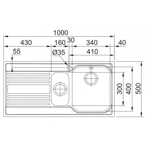 Franke 101.0358.072 RPX 651 - Lavello ad incasso - 2 vasche con  gocciolatoio Destro - Dimensioni 100 x 50 - Inox