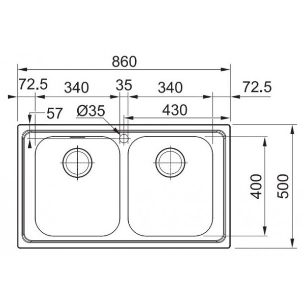 Franke 101.0358.335 RPX 620 - Lavello ad incasso a 2 vasche - Dimensioni 86  x 500 - Incasso 84 x 48 - Profondità 20 cm - Acciaio Inox - Lavelli 2  vasche - Lavelli inox incasso - Elettrodomestici da Incasso