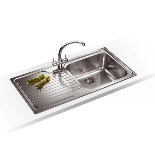 Lavello FRANKE 101.0022.565 - 1 Vasca con Gocciolatoio Sinistro - Acciaio  Inox Satinato - Vasca Destra - Incasso 98 x 48 cm - 100 x 50 cm -  Profondità vasche 21 cm - Bordo Slim - Lavelli 1 vasca con gocciolatoio -  Lavelli inox incasso