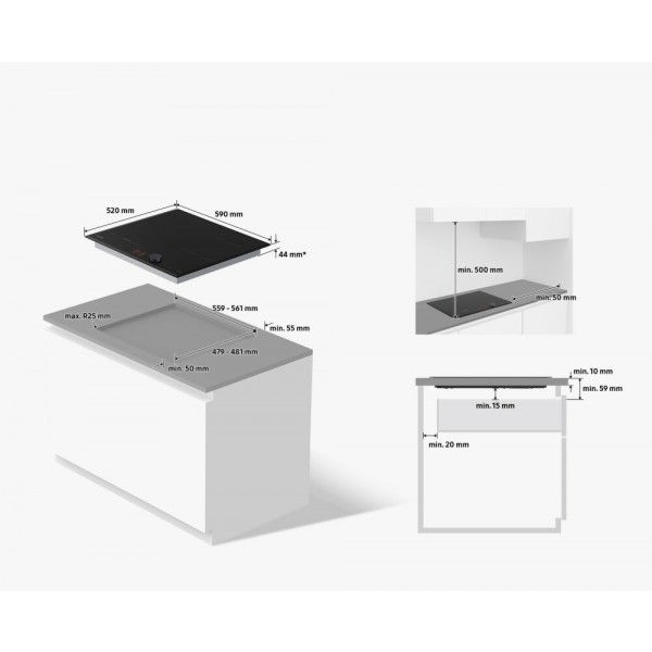 Samsung NZ64B5046GK Piano cottura a induzione cm 59 - 4 fuochi - Wifi -  Vetroceramica nero - Comandi Touch control / Touch slider - Potenza 7400 W  - Flex zone - Piani Induzione 60 cm - Piani cottura induzione -  Elettrodomestici da Incasso