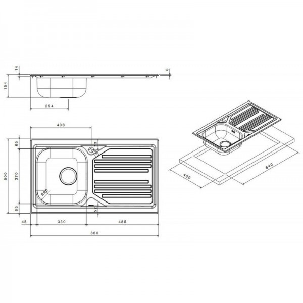 Lavello Cucina 1 Vasca 86x50 cm in Acciaio Inox Apell Atmosfera