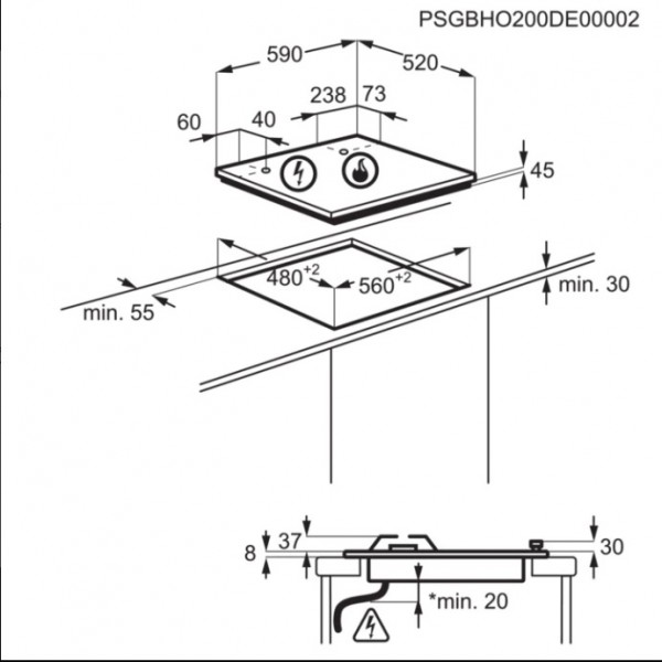 AEG HKB64029UM - Piano cottura Gas larghezza 60 cm - Finitura Inox - 4 Fuochi  con bruciatori FlushBurner - Griglie Singole in Ghisa - Piani cottura 60 cm  - Piani cottura - Elettrodomestici da Incasso