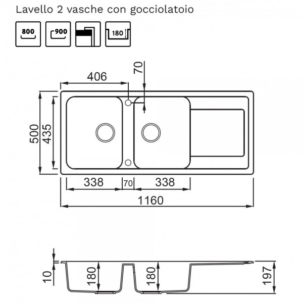 Elleci Lavello da Incasso 1 vasca con gocciolatoio Reversibile 79 x 50 cm  finitura Granitek Avena 51 Life 300 LG230051