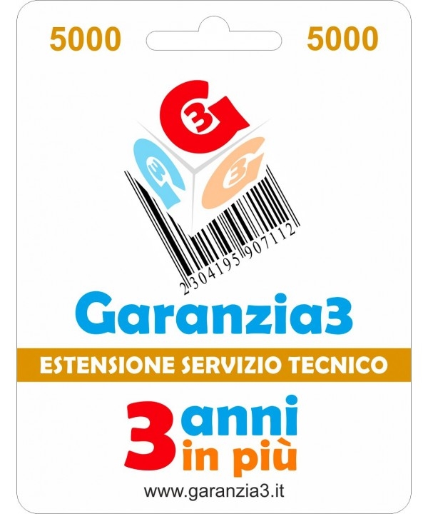 Estensione di Servizio Tecnico 3 anni in più GARANZIA3 5000 - Per prodotti  di valore fino ad Euro 5000 - Garanzia3